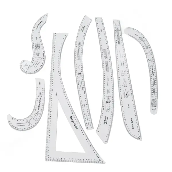 VBESTLIFE Fashion Pattern Design Ruler Set High Accuracy Sewing Tools, 7 Pcs Sewing Ruler Tailor Set for Drawing Curves and Lines
