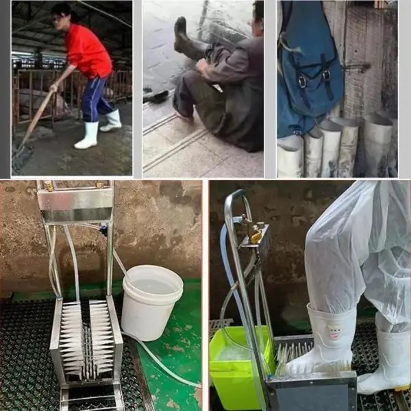 Farm Boot Scrubber with Water Spray Gun and Stainless Steel Brush for Mud Removal on Farms, Ranches, Construction Sites