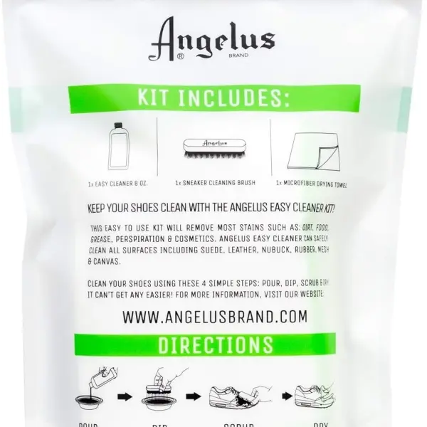 Angelus Shoe Cleaner Kit, 8.6 Oz, Brush, Towel - Professional Sneakers, Leather, Nubuck, Suede Shoe Cleaner Kit - Safe on All Fabrics, Gentle Yet Powerful Сleaning Formula - Made in USA