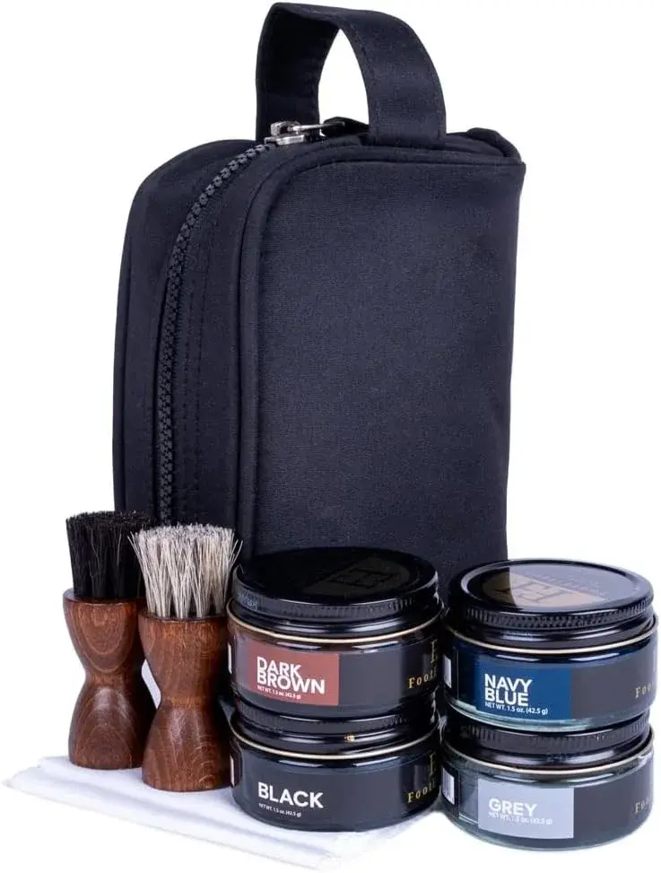 FootFitter Premium Shoe Cream Polish Kit – Leather Conditioning Creams, Shine Cloths, Applicators & Shoe Care Travel Bag