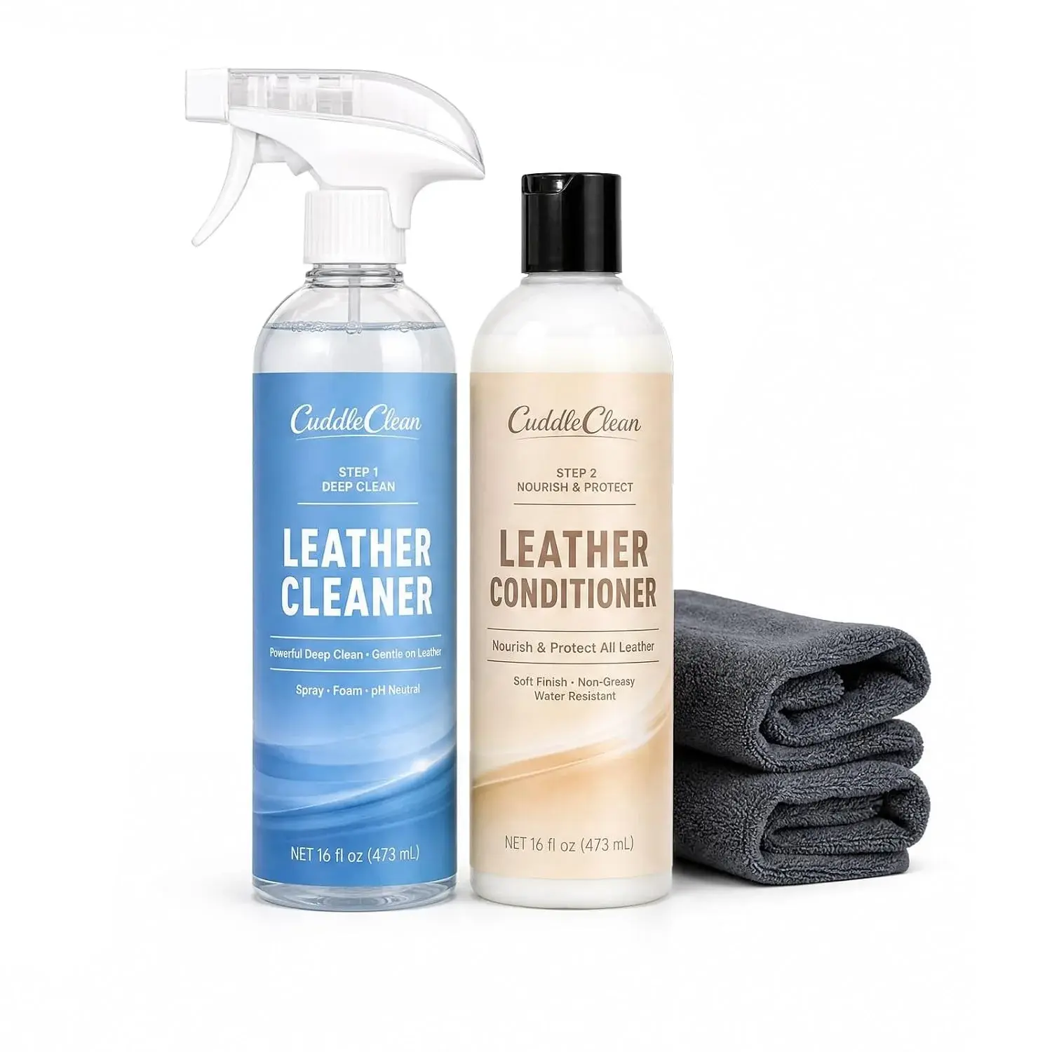 Leather Cleaner and Conditioner Kit (2×16oz) – 2-Step Leather Care System, Deep Clean & Nourish, Non-Greasy, Safe for Car Seats, Couches, Shoes & Furniture, and more
