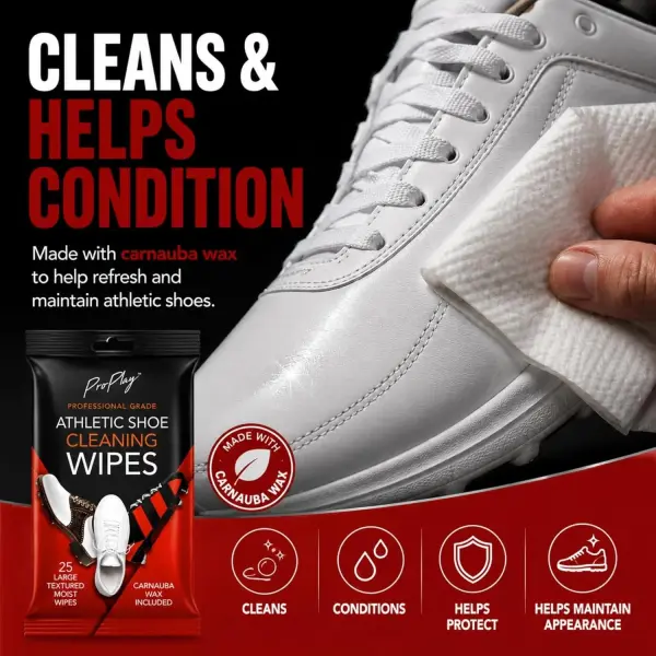 ProPlay Athletic Shoe Cleaning Wipes | Carnauba Wax Included | Repels Water from Shoes | Removes Dirt, Grass, and Sand