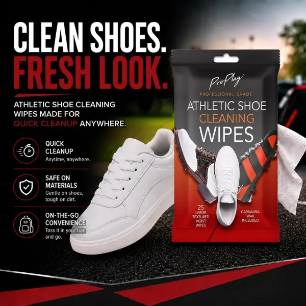ProPlay Athletic Shoe Cleaning Wipes | Carnauba Wax Included | Repels Water from Shoes | Removes Dirt, Grass, and Sand