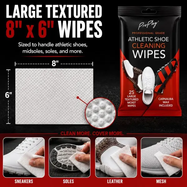 ProPlay Athletic Shoe Cleaning Wipes | Carnauba Wax Included | Repels Water from Shoes | Removes Dirt, Grass, and Sand