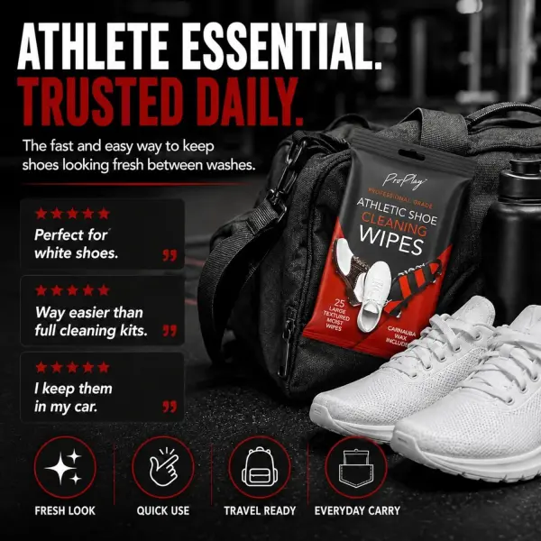 ProPlay Athletic Shoe Cleaning Wipes | Carnauba Wax Included | Repels Water from Shoes | Removes Dirt, Grass, and Sand
