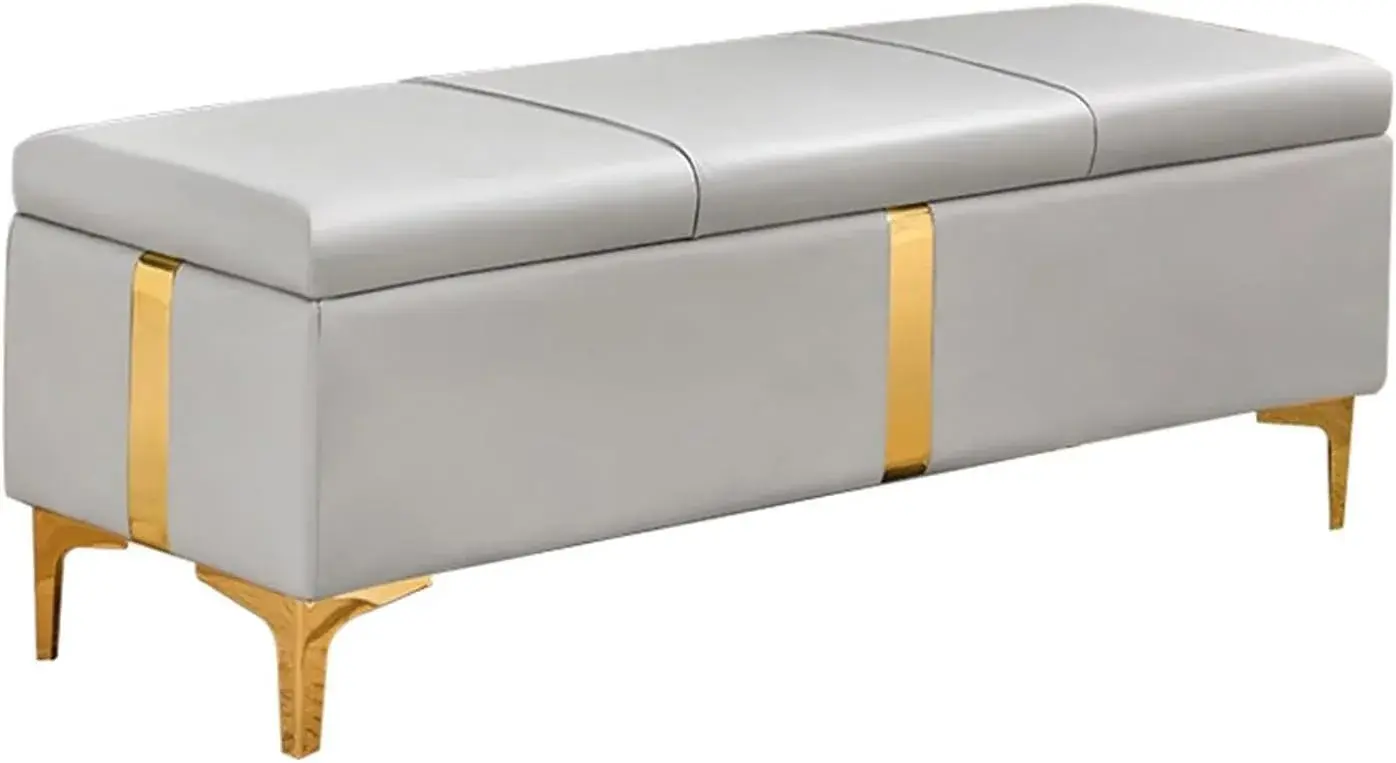 Shoe Storage Bench with Leather Seat Long Flip Top Footstool Full Sponge Cushion Hidden Storage for Entrance Hallway Bedroom Living Room - Brown 80 Cm,Grey-90x40x40cm