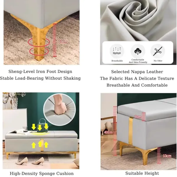 Shoe Storage Bench with Leather Seat Long Flip Top Footstool Full Sponge Cushion Hidden Storage for Entrance Hallway Bedroom Living Room - Brown 80 Cm,Grey-90x40x40cm