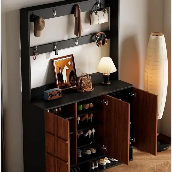 Shoe Cabinet Coat Rack with Shoe Cabinet Household Entryway Hall Tree Storage Shelf for Corridor(Large)