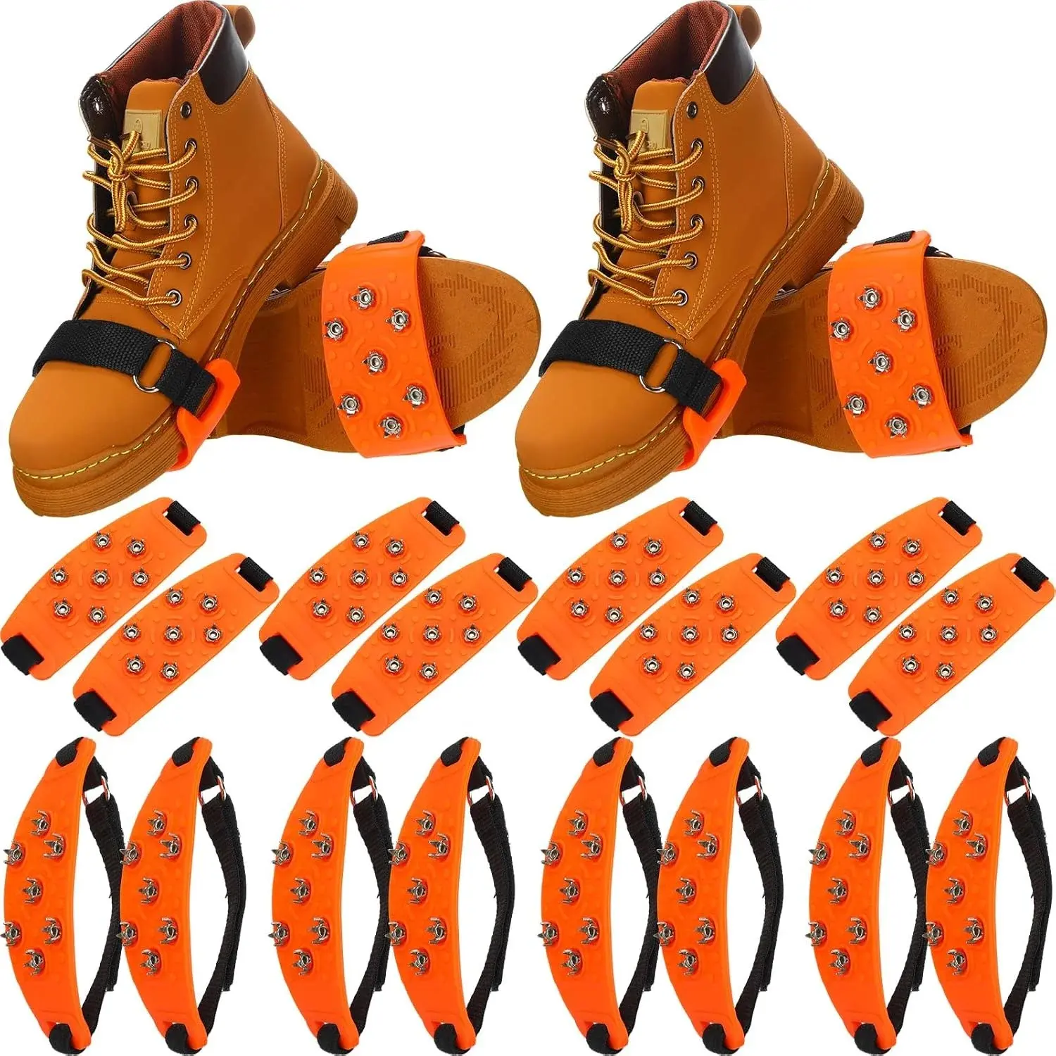 Chuarry 10 Pairs 7 Point Crampon Traction Crampons Spikes Cleats Anti-Skid Traction Grips for Shoes and Boots Walking, Hiking(Orange)
