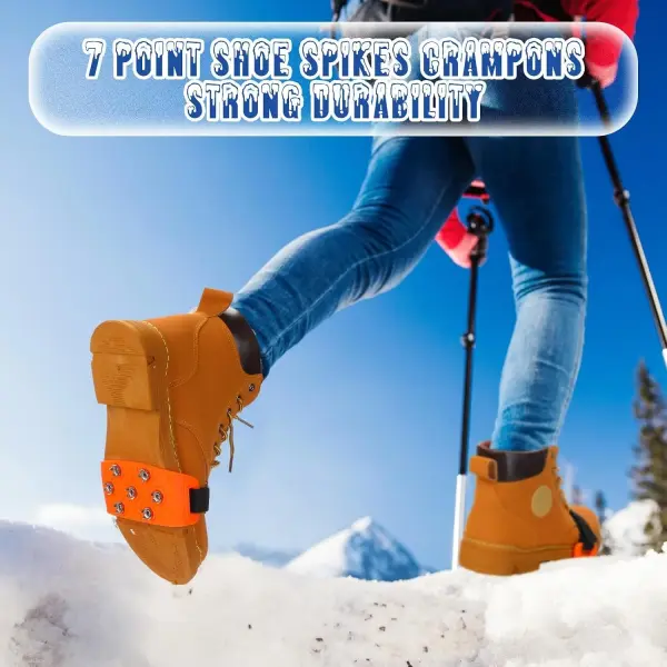 Chuarry 10 Pairs 7 Point Crampon Traction Crampons Spikes Cleats Anti-Skid Traction Grips for Shoes and Boots Walking, Hiking(Orange)