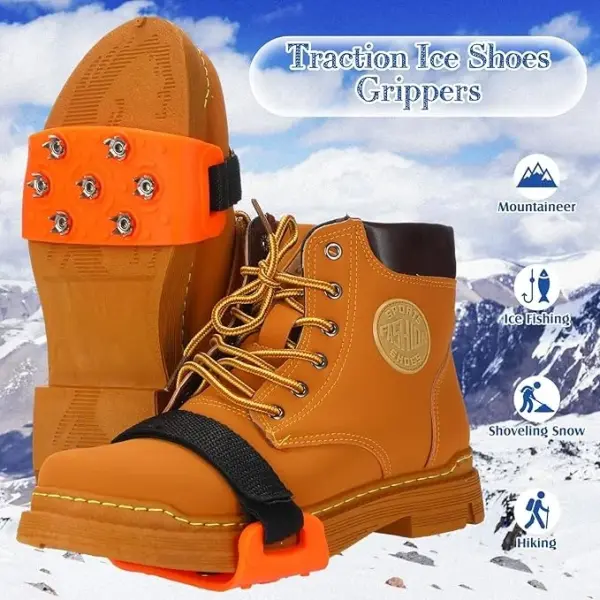 Chuarry 10 Pairs 7 Point Crampon Traction Crampons Spikes Cleats Anti-Skid Traction Grips for Shoes and Boots Walking, Hiking(Orange)