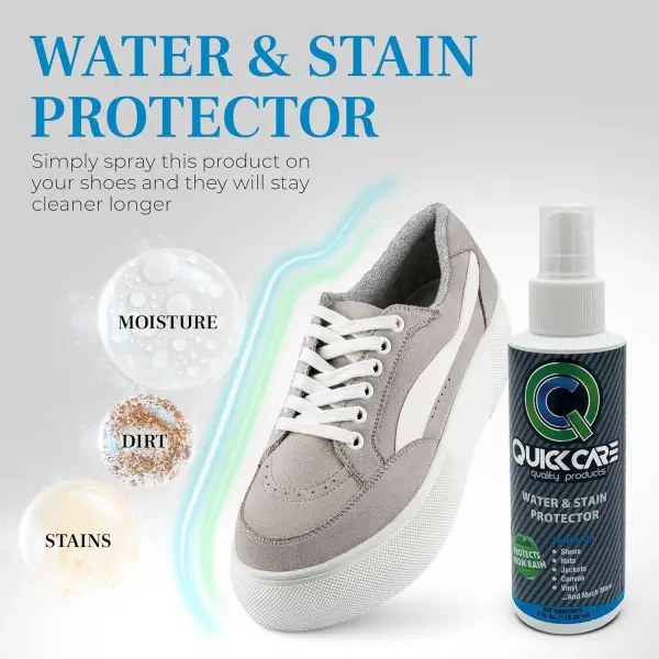 QuickCare Elite Collection - 4 oz Shoe Cleaner & Conditioner, Water & Stain Protection, 2.5 oz Quick Touch White, Brush & Sponge - Complete Shoe Cleaning Set for Sneakers, Leather, and More