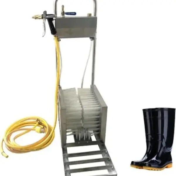 Farm Boot Scrubber with Water Spray Gun and Stainless Steel Brush for Mud Removal on Farms, Ranches, and Construction Sites