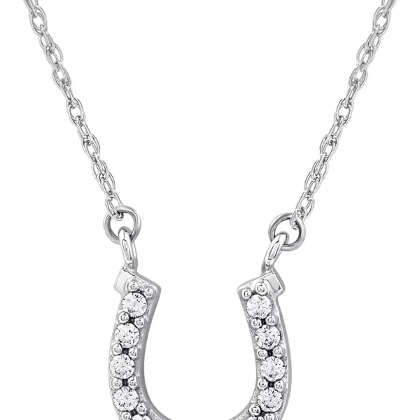 GILDED 10K White Gold Horseshoe Necklace with Natural Round-Cut Diamonds and 17" White Gold Rope Chain, 14K Yellow Gold Plated on Sterling Silver Horseshoe Necklace and 17" Cable Chain, 1/10 Carat Total Weight Diamonds & Elegant Gift Box Included