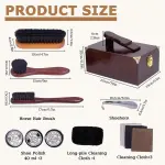 10 Pcs Deluxe Shoe Shine Box Set & Shoe Care Polish Kit with Foot Rest, Wooden Care Tools Storage Box Perfect for Multi- Leather Shoes