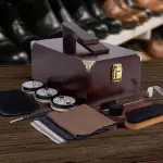 10 Pcs Deluxe Shoe Shine Box Set & Shoe Care Polish Kit with Foot Rest, Wooden Care Tools Storage Box Perfect for Multi- Leather Shoes