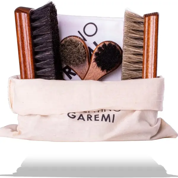 Shoe Care Kit – 6 Piece Set with Horsehair Brushes, Applicators & Cotton Cloth – Leather Shoe Cleaning & Polishing Kit – Made in Germany