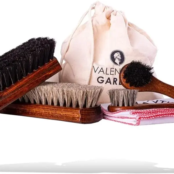 Shoe Care Kit – 6 Piece Set with Horsehair Brushes, Applicators & Cotton Cloth – Leather Shoe Cleaning & Polishing Kit – Made in Germany