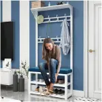 Stylish Entryway Coat Rack Stand with Bench 8 Hooks & 2-Tier Shoe Storage Freestanding Hall Tree Metal e nizer for Home Modern Entryway Fur