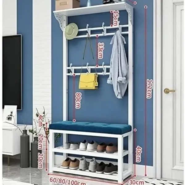 Stylish Entryway Coat Rack Stand with Bench 8 Hooks & 2-Tier Shoe Storage Freestanding Hall Tree Metal e nizer for Home Modern Entryway Fur