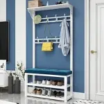 Stylish Entryway Coat Rack Stand with Bench 8 Hooks & 2-Tier Shoe Storage Freestanding Hall Tree Metal e nizer for Home Modern Entryway Fur