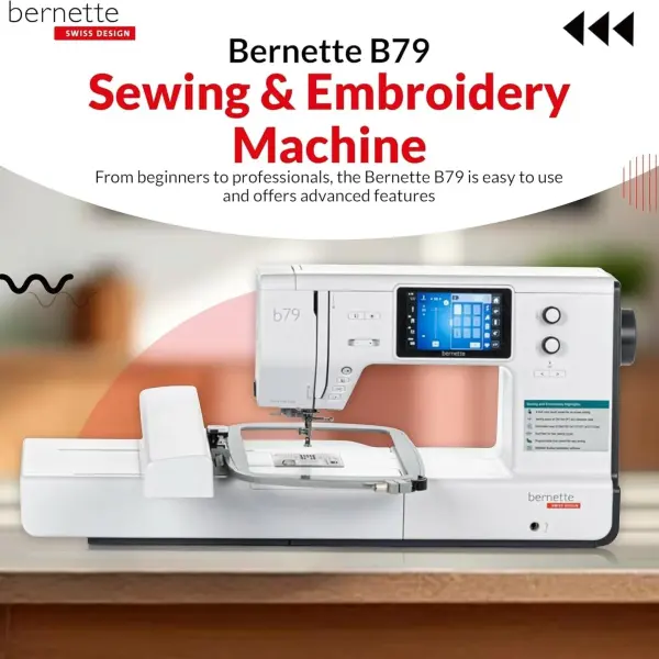 Bernette B79 Sewing and Embroidery Machine with 8-Piece Feet Set | Touchscreen Display LED Light | Quilting Kit with Needle Threader Bobbins Hoops Extension Table Home Sewing Accessories