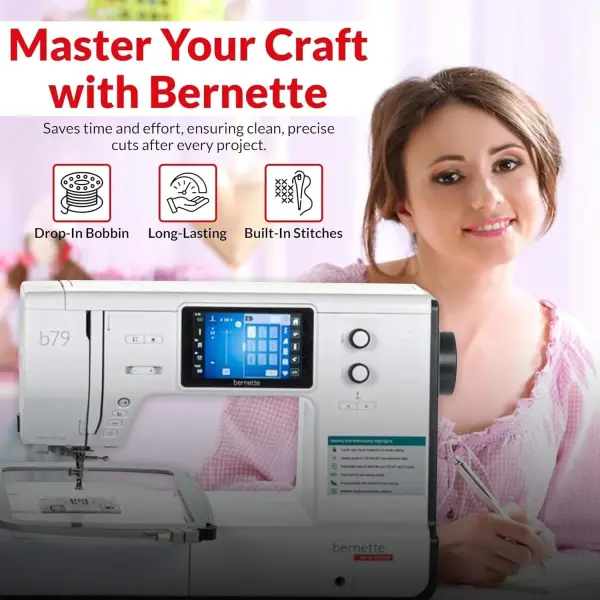 Bernette B79 Sewing and Embroidery Machine with 8-Piece Feet Set | Touchscreen Display LED Light | Quilting Kit with Needle Threader Bobbins Hoops Extension Table Home Sewing Accessories