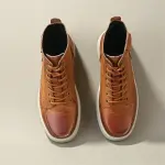Men's High-top Lace-up Casual Leather Boots Brushed Color Design Board Shoes Breathable Comfortable Soft Sole Versatile Loose Suitable
