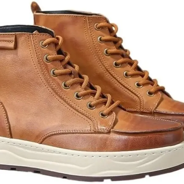 Men's High-top Lace-up Casual Leather Boots Brushed Color Design Board Shoes Breathable Comfortable Soft Sole Versatile Loose Suitable