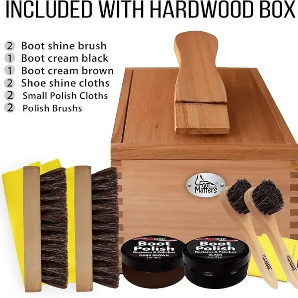 FOOTMATTERS Shoe Shine Valet Box - Hardwood Boot & Shoe Care