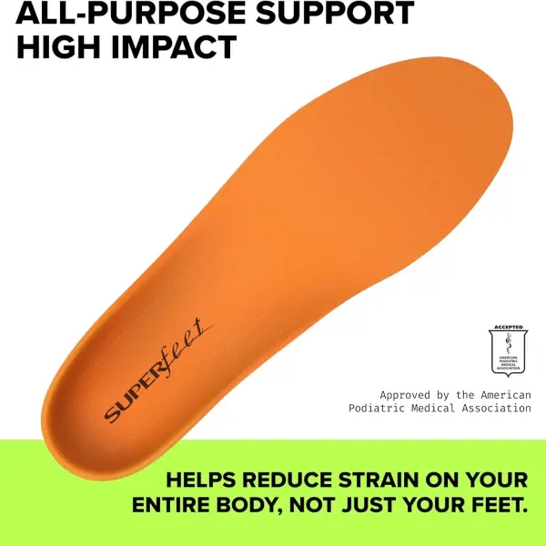 Superfeet All-Purpose High Impact Support Insoles (Orange) - Trim-To-Fit Orthotic Arch Support Shoe Inserts - Professional Grade