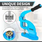 Heavy Duty Eyelet Grommet Machine Press Punch Tool Kit with 3 Dies & 900 Pcs Grommets, Self Piercing, Labor Saving, Corsetry Class Recommended