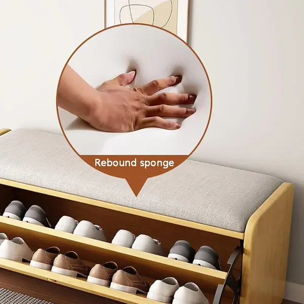 Wooden Shoe Cabinet Bench with Flip Drawer and Storage, Organizer Bench Seat with Padded Seat for Entryway Organization,Natural-100x30x46cm