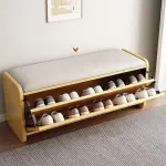 Wooden Shoe Cabinet Bench with Flip Drawer and Storage, Organizer Bench Seat with Padded Seat for Entryway Organization,Natural-100x30x46cm