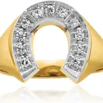 IceCarats 14K Solid Two Tone Gold 0.21 carat Diamond Extra Wide Horseshoe Signet Ring 15.16mm Band Round Cut, Natural, Prong Set, Brushed