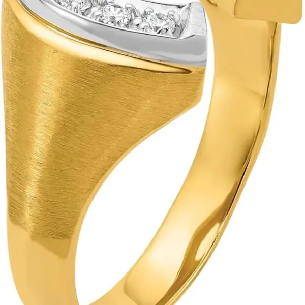IceCarats 14K Solid Two Tone Gold 0.21 carat Diamond Extra Wide Horseshoe Signet Ring 15.16mm Band Round Cut, Natural, Prong Set, Brushed