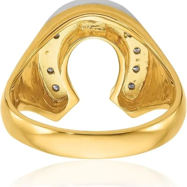 IceCarats 14K Solid Two Tone Gold 0.21 carat Diamond Extra Wide Horseshoe Signet Ring 15.16mm Band Round Cut, Natural, Prong Set, Brushed