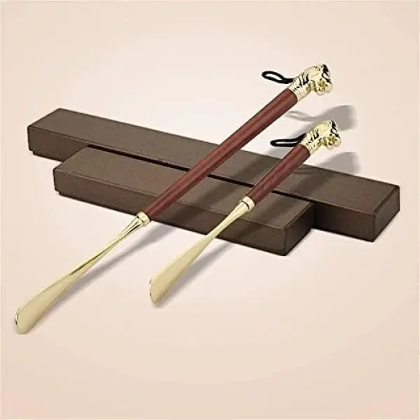 Brass Lion Handle Shoe Horn Set 49cm Long & 32cm Short, Durable Metal Design, Effortless SlipOn for All Shoe Styles, Essential Shoe Accessory for Couples,49Silver