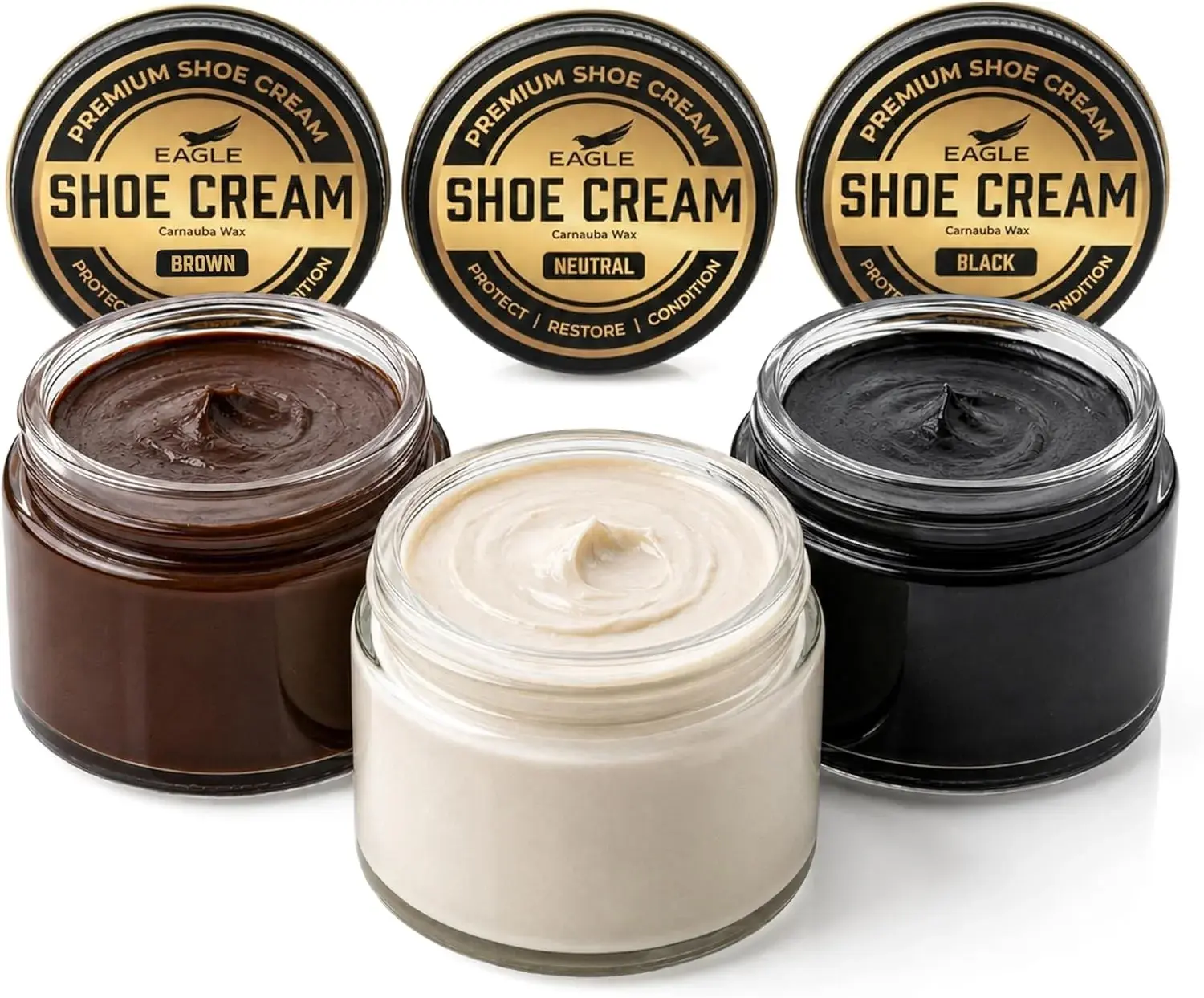 Eagle Shoe Cream Polish Kit – 3 Piece Boot & Shoe Polish with Shoe Cream, Shine Cloth & Applicator