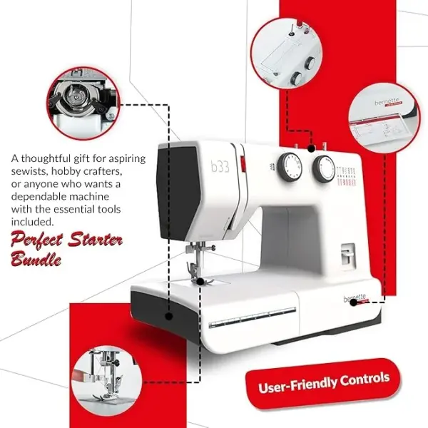 Bernette B33 Sewing Machine for Beginners | 23 Stitches | 7 Presser Feet | Automatic Buttonhole | Includes Rotary Mat, Scissor & LED Light, Threader, Bobbins, & More