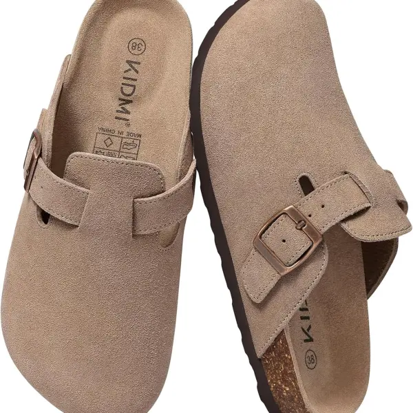 KIDMI Genuine Suede Clogs for Women Men Cork Footbed Sandals Leather Mules Potato Shoes with Arch Support