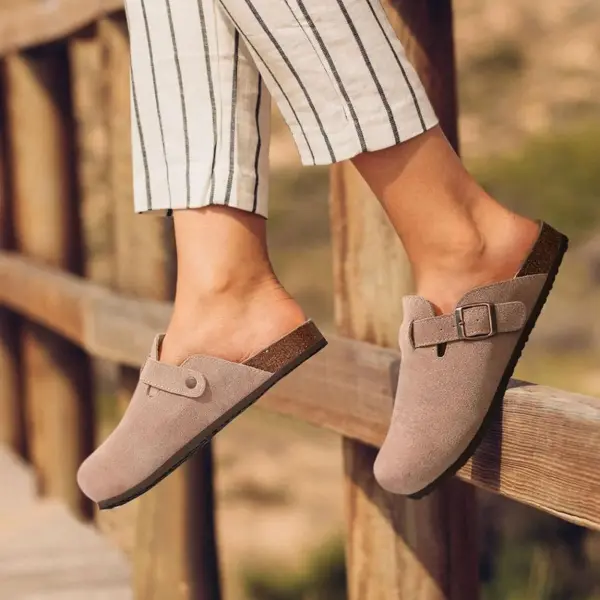 KIDMI Genuine Suede Clogs for Women Men Cork Footbed Sandals Leather Mules Potato Shoes with Arch Support