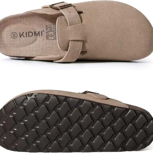 KIDMI Genuine Suede Clogs for Women Men Cork Footbed Sandals Leather Mules Potato Shoes with Arch Support