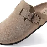KIDMI Genuine Suede Clogs for Women Men Cork Footbed Sandals Leather Mules Potato Shoes with Arch Support