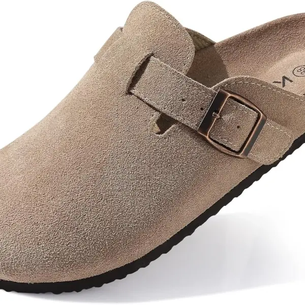 KIDMI Genuine Suede Clogs for Women Men Cork Footbed Sandals Leather Mules Potato Shoes with Arch Support