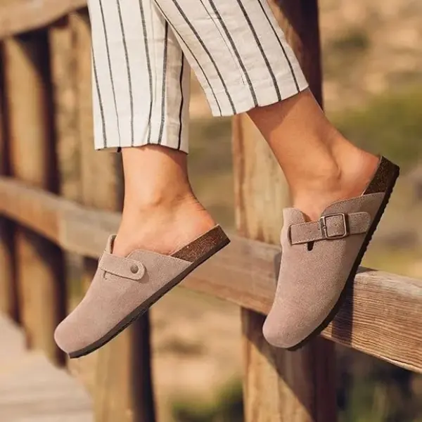 KIDMI Genuine Suede Clogs for Women Men Cork Footbed Sandals Leather Mules Potato Shoes with Arch Support
