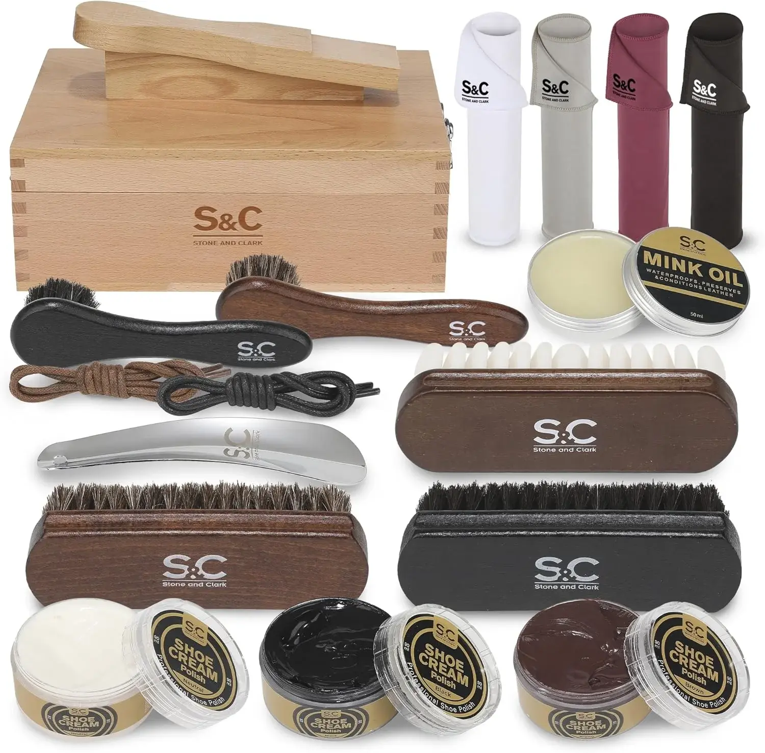 Stone and Clark Original Shoe Polish & Care Kit - Leather Shoe Shine Kit for Men & Women