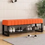 Velvet Shoe Storage Bench with Padded Seat for Entryway and Bedroom 2 Tier Shoe Rack Bench with Ottoman Black Metal Frame Stylish and Functional Organizer for Shoes and Accessories