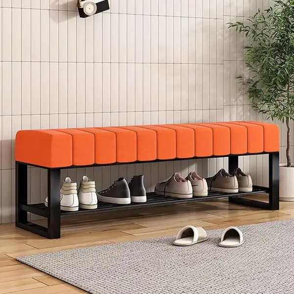 Velvet Shoe Storage Bench with Padded Seat for Entryway and Bedroom 2 Tier Shoe Rack Bench with Ottoman Black Metal Frame Stylish and Functional Organizer for Shoes and Accessories