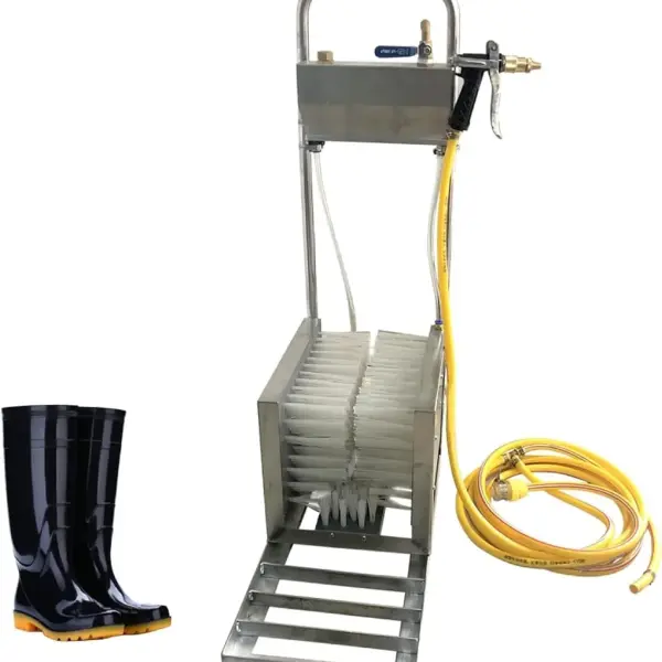 Farm Boot Scrubber with 3-Sided Brushes & Water Spray | Stainless Steel Shoe Cleaner Tool | Heavy-Duty Footwear Scraper for Livestock, Farm & Ranch Use